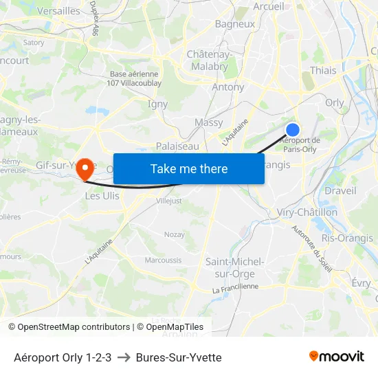 Aéroport D'Orly 1-2-3 - D6 to Bures-Sur-Yvette map
