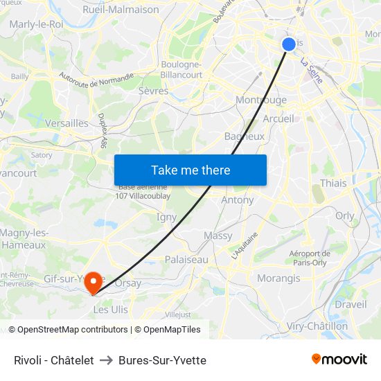 Rivoli - Châtelet to Bures-Sur-Yvette map