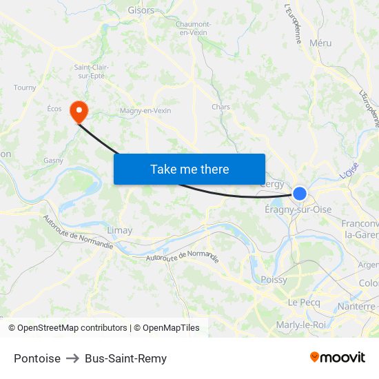 Pontoise to Bus-Saint-Remy map