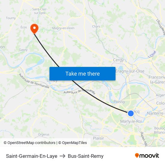 Saint-Germain-En-Laye to Bus-Saint-Remy map