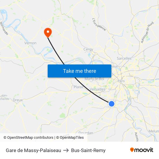 Gare de Massy-Palaiseau to Bus-Saint-Remy map