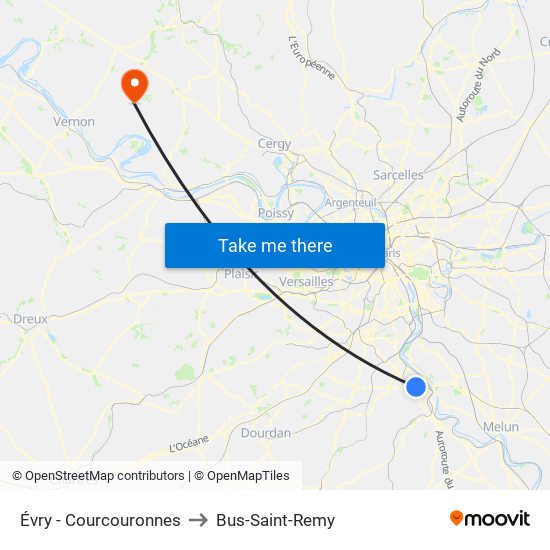 Évry - Courcouronnes to Bus-Saint-Remy map