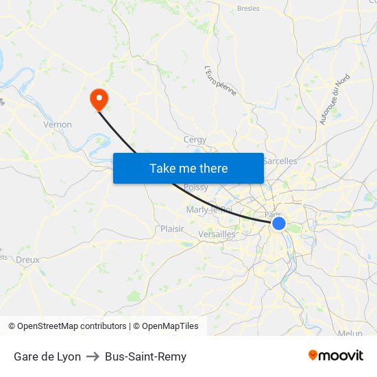 Gare de Lyon to Bus-Saint-Remy map
