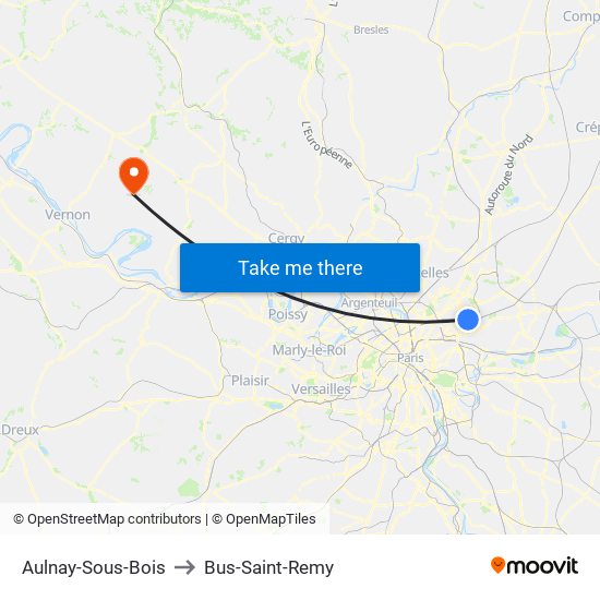 Aulnay-Sous-Bois to Bus-Saint-Remy map