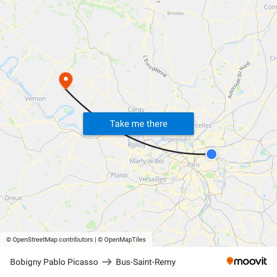 Bobigny Pablo Picasso to Bus-Saint-Remy map