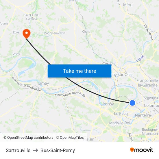 Sartrouville to Bus-Saint-Remy map