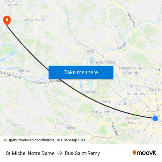 St Michel Notre Dame to Bus-Saint-Remy map