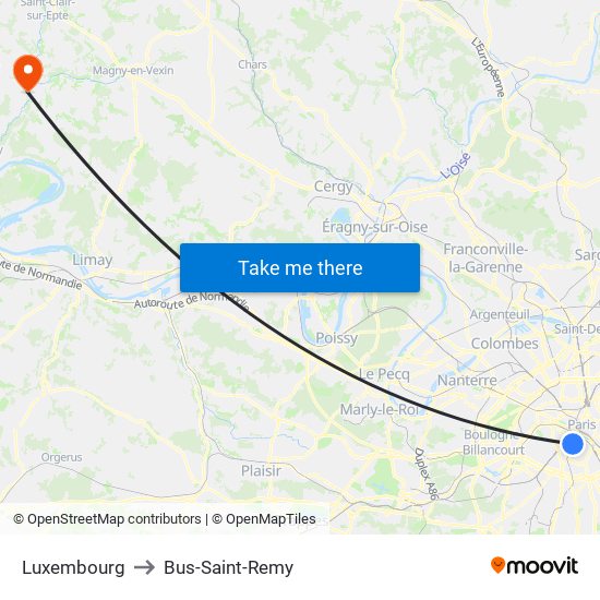 Luxembourg to Bus-Saint-Remy map