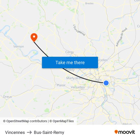 Vincennes to Bus-Saint-Remy map