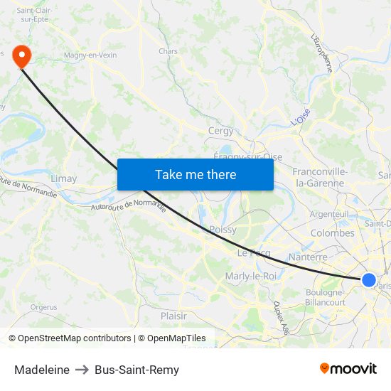 Madeleine to Bus-Saint-Remy map
