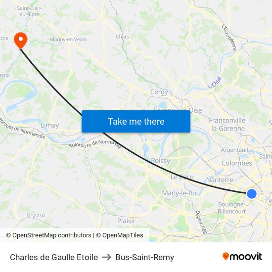 Charles de Gaulle Etoile to Bus-Saint-Remy map