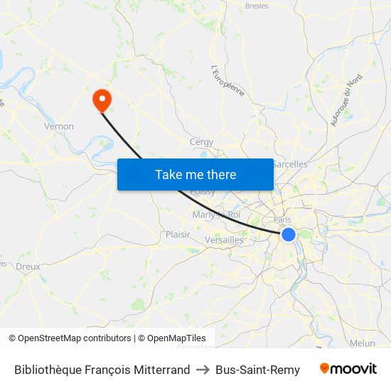 Bibliothèque François Mitterrand to Bus-Saint-Remy map