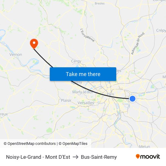 Noisy-Le-Grand - Mont D'Est to Bus-Saint-Remy map