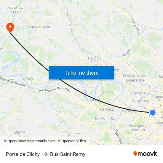 Porte de Clichy to Bus-Saint-Remy map