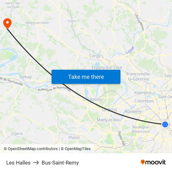 Les Halles to Bus-Saint-Remy map