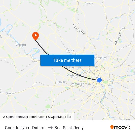 Gare de Lyon - Diderot to Bus-Saint-Remy map