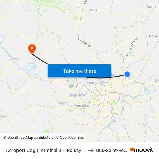 Aéroport Cdg (Terminal 3 – Roissypôle) to Bus-Saint-Remy map