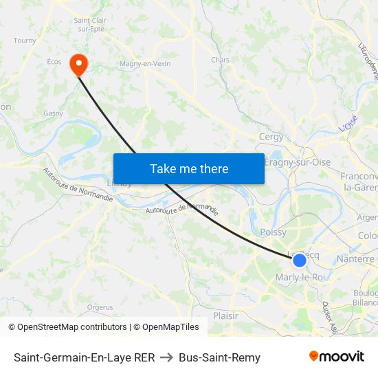 Saint-Germain-En-Laye RER to Bus-Saint-Remy map