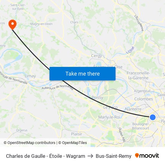 Charles de Gaulle - Étoile - Wagram to Bus-Saint-Remy map