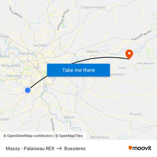 Massy - Palaiseau RER to Bussieres map