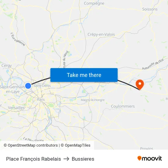 Place François Rabelais to Bussieres map