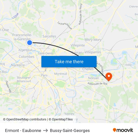 Ermont - Eaubonne to Bussy-Saint-Georges map