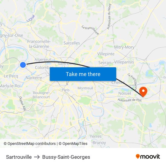 Sartrouville to Bussy-Saint-Georges map