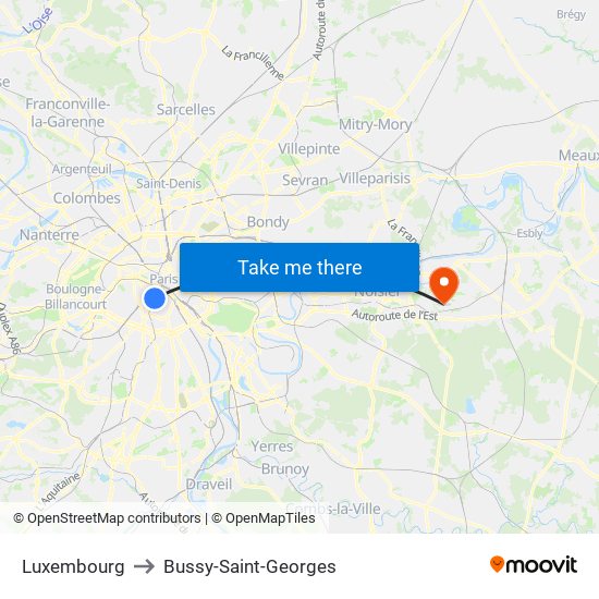 Luxembourg to Bussy-Saint-Georges map