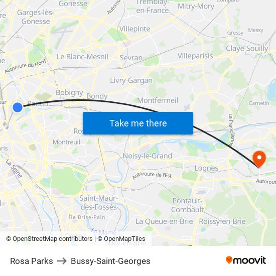 Rosa Parks to Bussy-Saint-Georges map