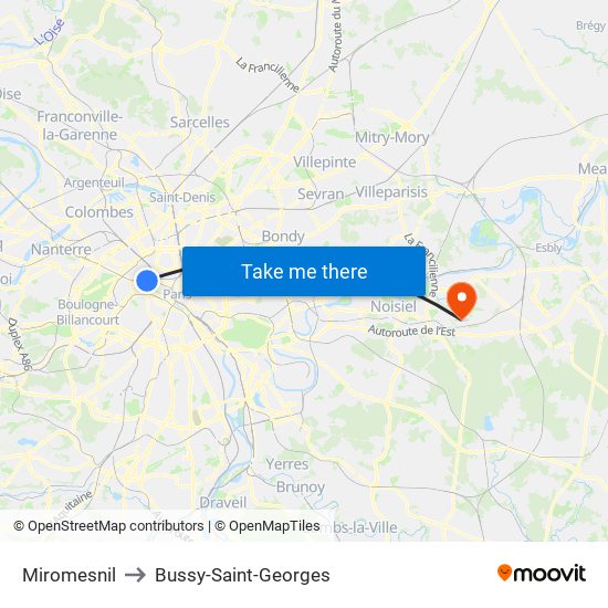 Miromesnil to Bussy-Saint-Georges map