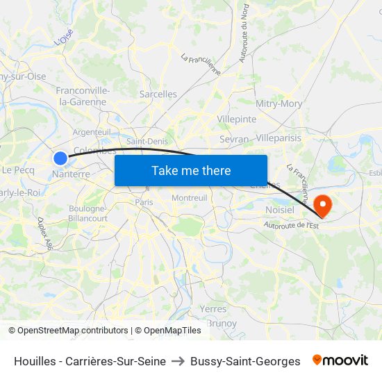 Houilles - Carrières-Sur-Seine to Bussy-Saint-Georges map