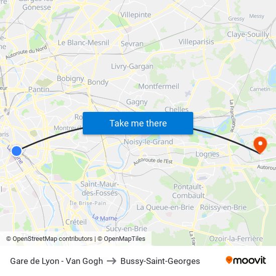 Gare de Lyon - Van Gogh to Bussy-Saint-Georges map