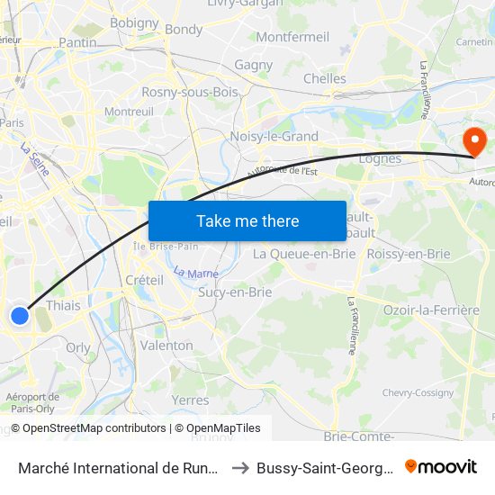 Marché International de Rungis to Bussy-Saint-Georges map