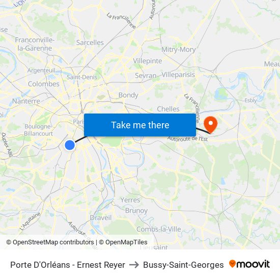Porte D'Orléans - Ernest Reyer to Bussy-Saint-Georges map