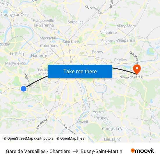 Gare de Versailles - Chantiers to Bussy-Saint-Martin map