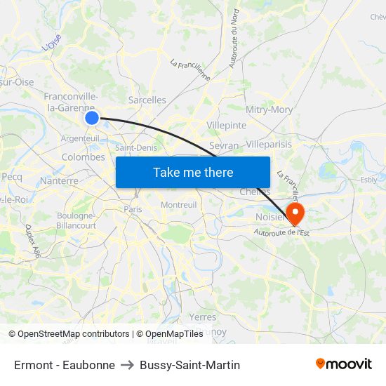 Ermont - Eaubonne to Bussy-Saint-Martin map