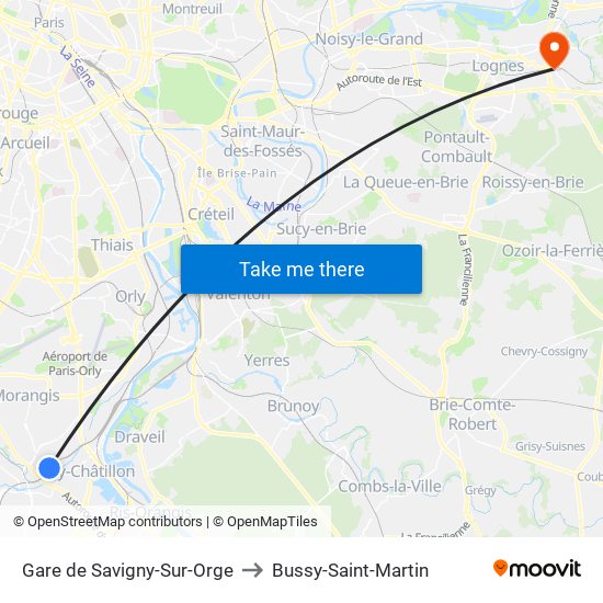 Gare de Savigny-Sur-Orge to Bussy-Saint-Martin map