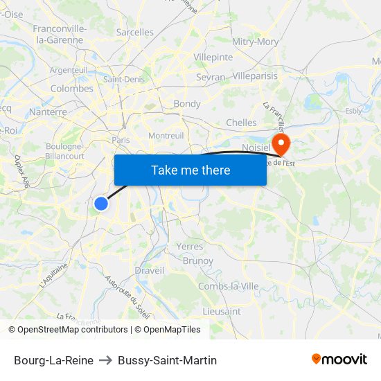 Bourg-La-Reine to Bussy-Saint-Martin map