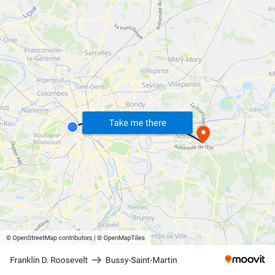 Franklin D. Roosevelt to Bussy-Saint-Martin map