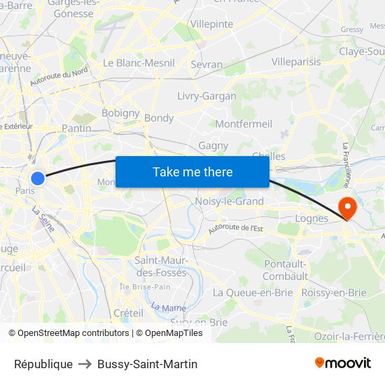 République to Bussy-Saint-Martin map