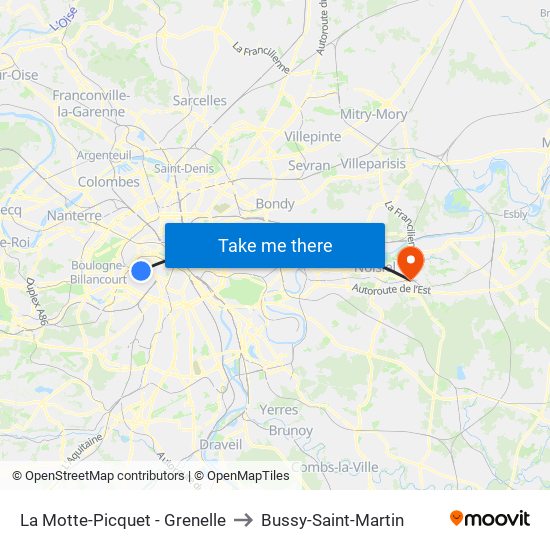 La Motte-Picquet - Grenelle to Bussy-Saint-Martin map