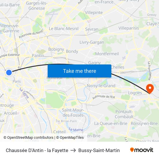 Chaussée D'Antin - la Fayette to Bussy-Saint-Martin map