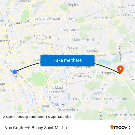 Van Gogh to Bussy-Saint-Martin map