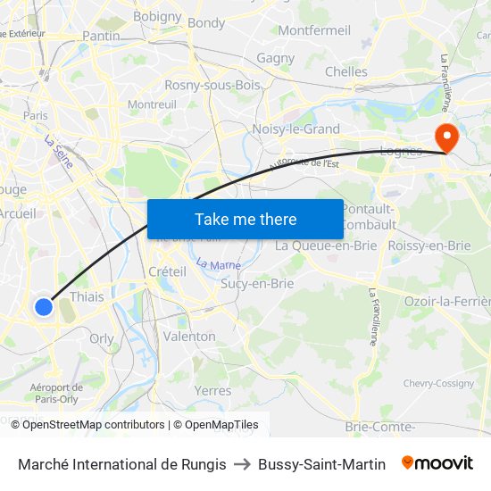 Marché International de Rungis to Bussy-Saint-Martin map