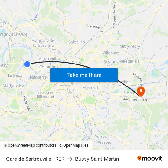 Gare de Sartrouville - RER to Bussy-Saint-Martin map