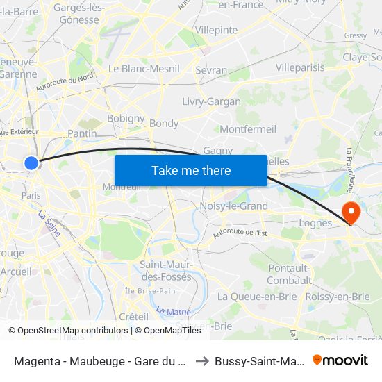 Magenta - Maubeuge - Gare du Nord to Bussy-Saint-Martin map