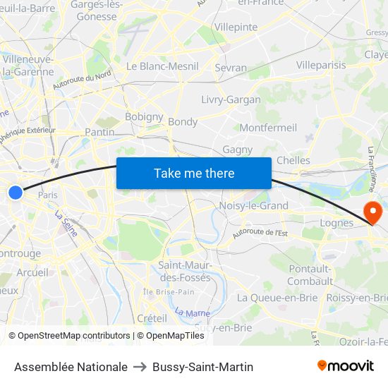 Assemblée Nationale to Bussy-Saint-Martin map