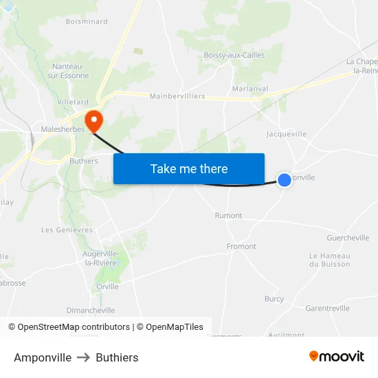 Amponville to Buthiers map