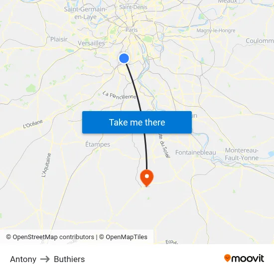 Antony to Buthiers map