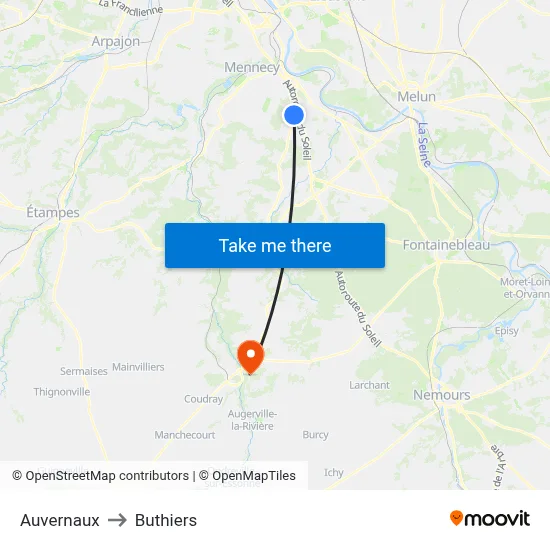 Auvernaux to Buthiers map